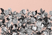 Wild roses background, black and white illustration