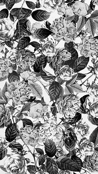 Vintage wildflower pattern mobile wallpaper, black and white botanical illustration