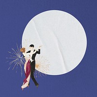 Vintage dancing couple, paper badge, celebration. Remixed by rawpixel.
