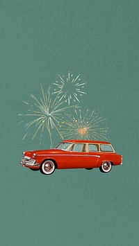 Classic car fireworks phone wallpaper collage