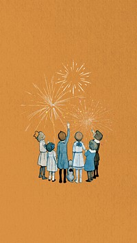 Children and fireworks phone wallpaper collage. Remixed by rawpixel.
