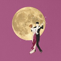 Couple dancing under the moon, vintage collage art. Remixed by rawpixel.