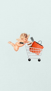 Shopping cupid phone wallpaper collage. Remixed by rawpixel.