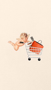 Shopping cupid phone wallpaper collage. Remixed by rawpixel.