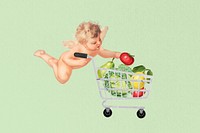 Cupid grocery shopping, wellness. Remixed by rawpixel.