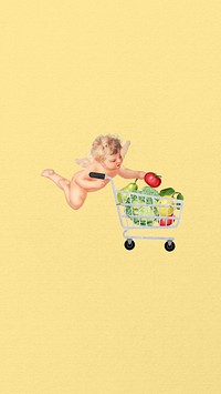 Healthy diet phone wallpaper, cupid collage. Remixed by rawpixel.