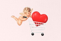 Heart in shopping cart, cupid. Remixed by rawpixel.
