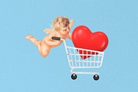 Heart in shopping cart, cupid. Remixed by rawpixel.