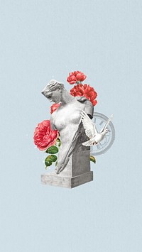 Floral Greek statue phone wallpaper collage. Remixed by rawpixel.