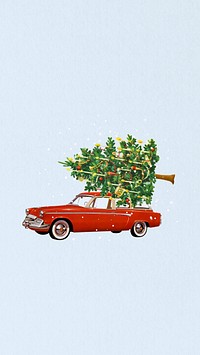 Christmas tree car iPhone wallpaper, vintage background. Remixed by rawpixel.