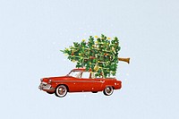 Car carrying Christmas tree collage art. Remixed by rawpixel.