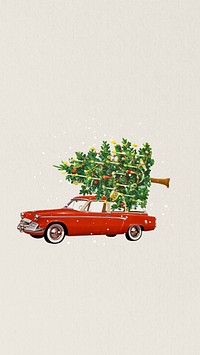 Christmas tree car iPhone wallpaper, vintageed background. Remixed by rawpixel.