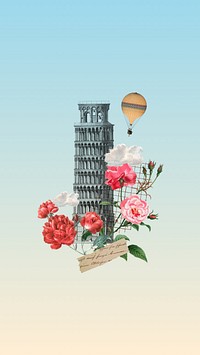 Leaning Tower of Pisa mobile wallpaper, travel collage. Remixed by rawpixel.