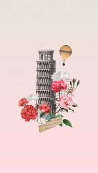 Leaning Tower of Pisa mobile wallpaper, travel collage. Remixed by rawpixel.