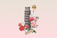 Tower of Pisa, floral travel collage. Remixed by rawpixel.