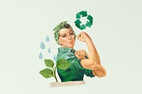 Environmentalist woman flexing muscle collage art. Remixed by rawpixel.