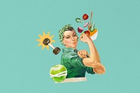 Flexing woman, healthy diet & wellness collage. Remixed by rawpixel.