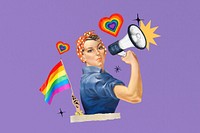 LGBT woman activist holding pride flag. Remixed by rawpixel.