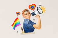 LGBT woman activist holding pride flag. Remixed by rawpixel.