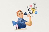 Woman holding megaphone, social media vintage. Remixed by rawpixel.