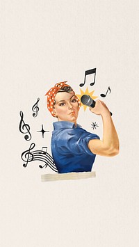 Woman singer music phone wallpaper, vintage illustration. Remixed by rawpixel.