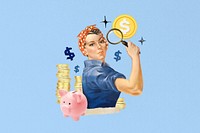 Money saving solution, woman holding magnifying glass collage. Remixed by rawpixel.