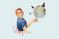 Woman pinning globe, travel collage. Remixed by rawpixel.