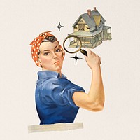 House searching, woman holding magnifying glass. Remixed by rawpixel.