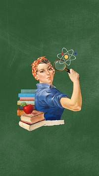 Science education iPhone wallpaper, vintage woman illustration. Remixed by rawpixel.