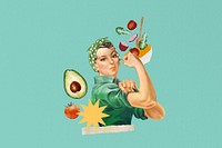 Flexing woman, healthy diet & wellness collage. Remixed by rawpixel.