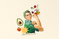 Flexing woman, healthy diet & wellness collage. Remixed by rawpixel.