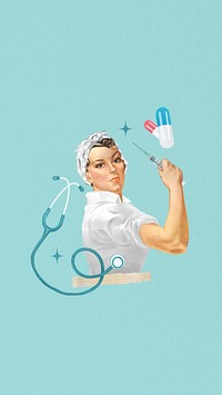 Vintage nursing medicine phone wallpaper, woman illustration. Remixed by rawpixel.