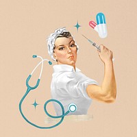 Nurse holding needle, healthcare. Remixed by rawpixel.