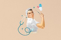 Nurse holding needle, healthcare. Remixed by rawpixel.