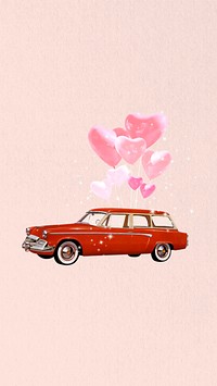 Valentine's balloon car mobile wallpaper, aesthetic collage