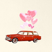 Valentine's celebration car, floating heart balloons collage art