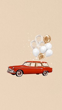 Birthday balloon car mobile wallpaper, aesthetic collage