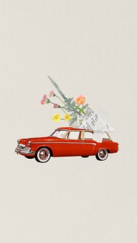 Flower bouquet car mobile wallpaper, aesthetic collage