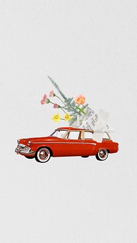 Flower bouquet car mobile wallpaper, aesthetic collage