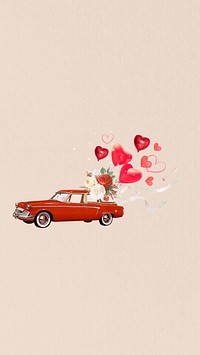 Valentine's celebration car mobile wallpaper, aesthetic collage