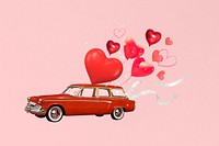 Valentine's celebration car, floating heart balloons collage art