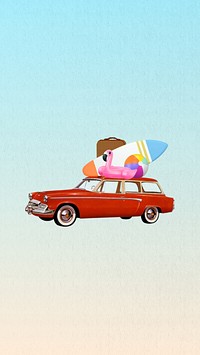 Summer vacation car mobile wallpaper, aesthetic collage