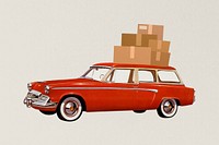 Car carrying moving boxes, vintage remix