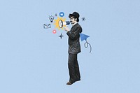 Man holding megaphone, social media. Remixed by rawpixel.