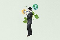 Environmentalist man holding megaphone collage art. Remixed by rawpixel.