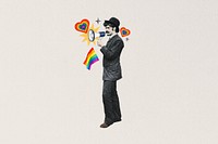 LGBT man activist holding pride flag. Remixed by rawpixel.