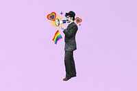 LGBT man activist holding pride flag. Remixed by rawpixel.