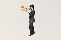 Valentine's celebration, man holding megaphone collage . Remixed by rawpixel.