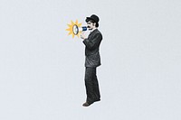 Businessman holding megaphone, vintage. Remixed by rawpixel.