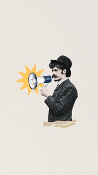 Man holding megaphone iPhone wallpaper. Remixed by rawpixel.